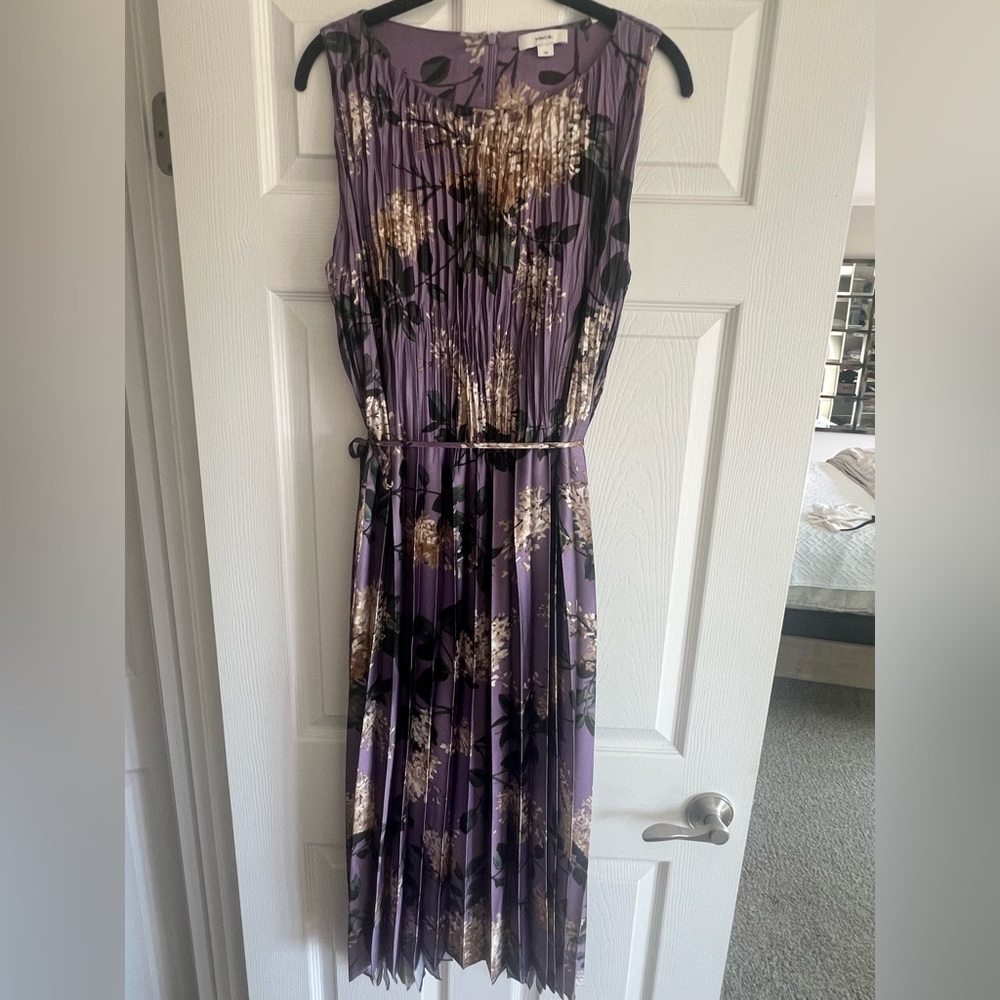 Vince Lavender Floral Pleated Maxi Dress
